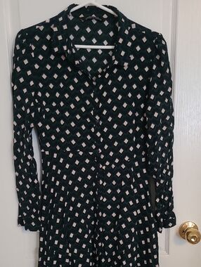 Zara Black Button-Down Shirt Dress with White Geometric Print